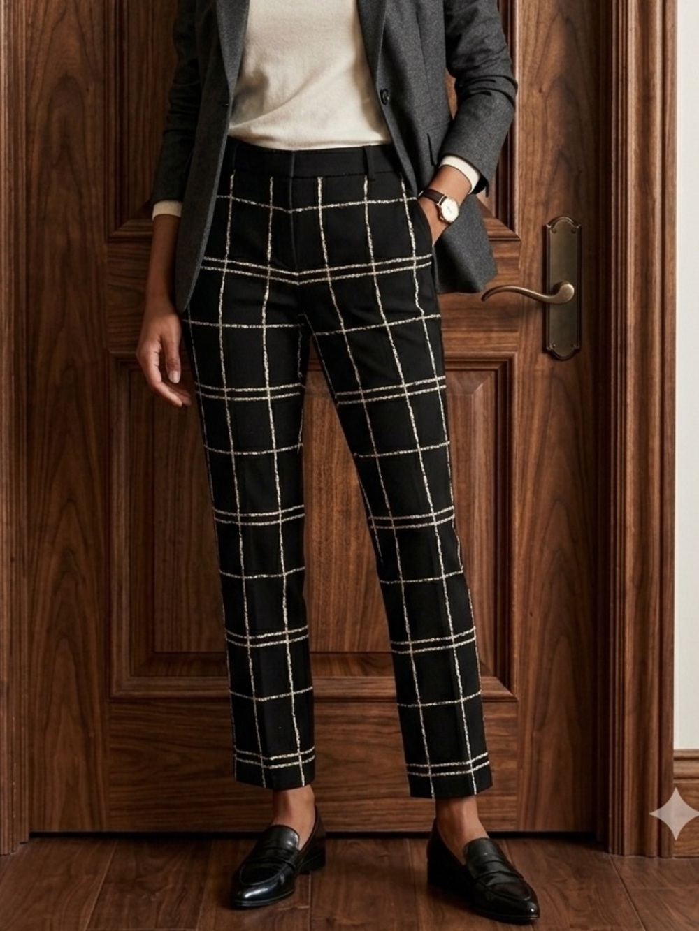 Express Black Windowpane Columnist Pants